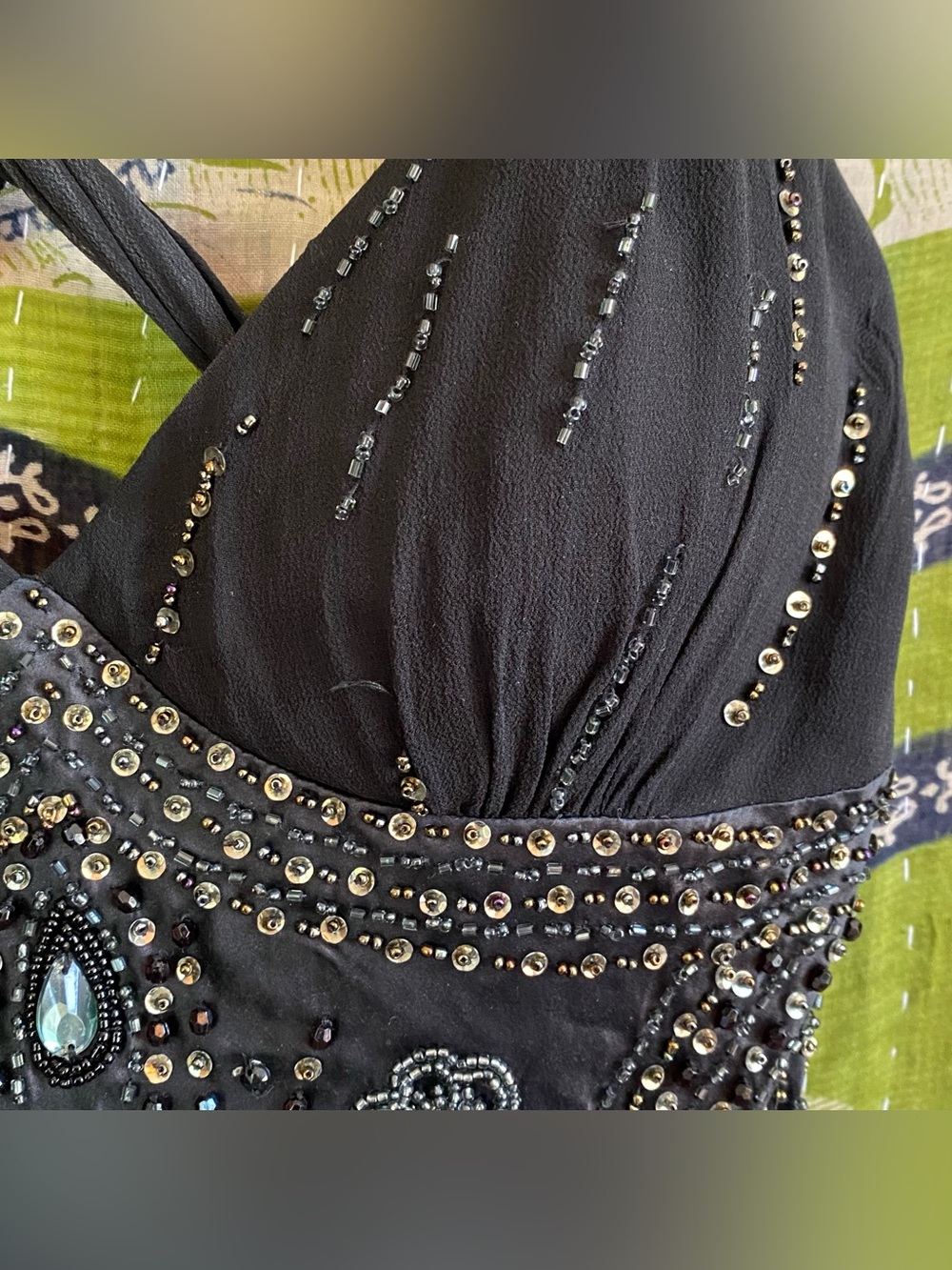 RARE Y2K Sue Wong Nocturne Black Old Hollywood Whimsigoth Silk Beaded Gown 6 - Picture 11 of 16